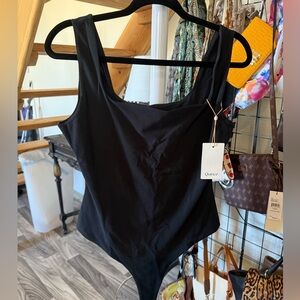 Quince Organic Cotton Square Neck Bodysuit Black L NWT